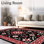 Black Red Floral Medallion Border Rug