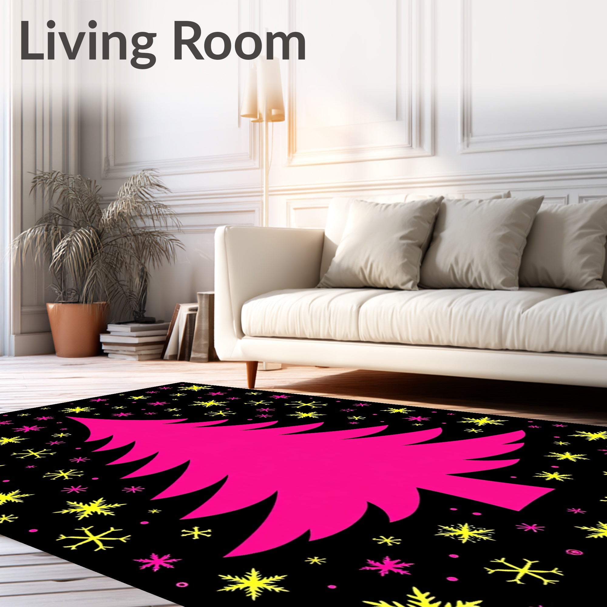 Hot Pink Christmas Tree Snowflakes Rug