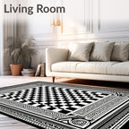 Monochrome Checkerboard Tribal Border Rug