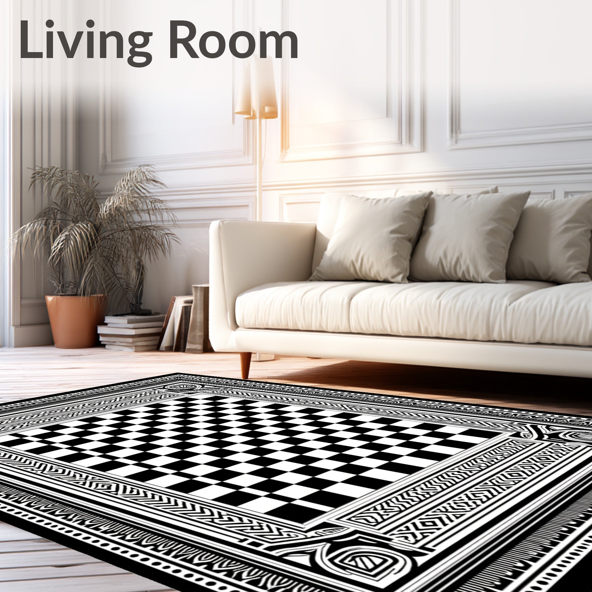 Monochrome Checkerboard Tribal Border Rug