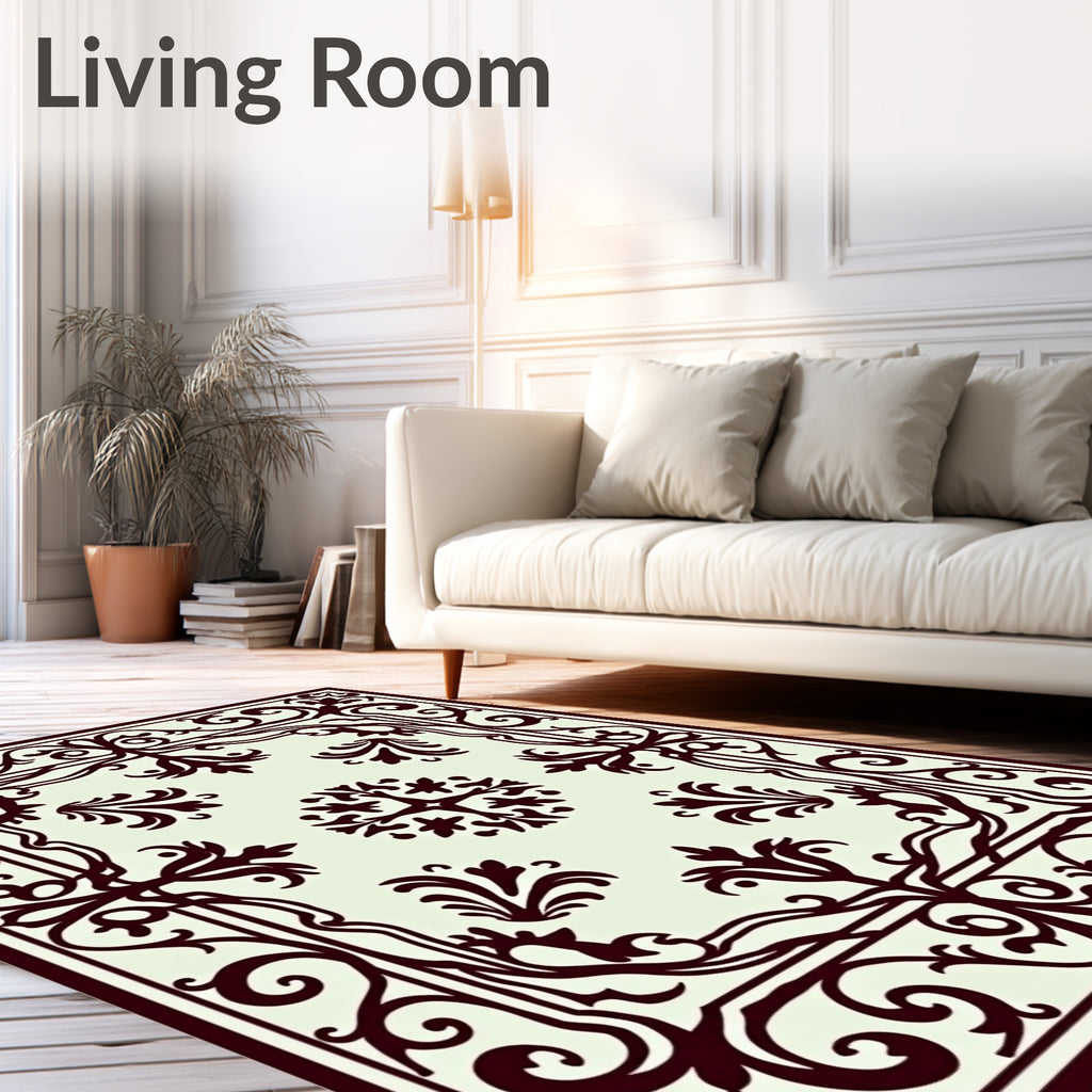 Ornate Burgundy Filigree Botanical Rug