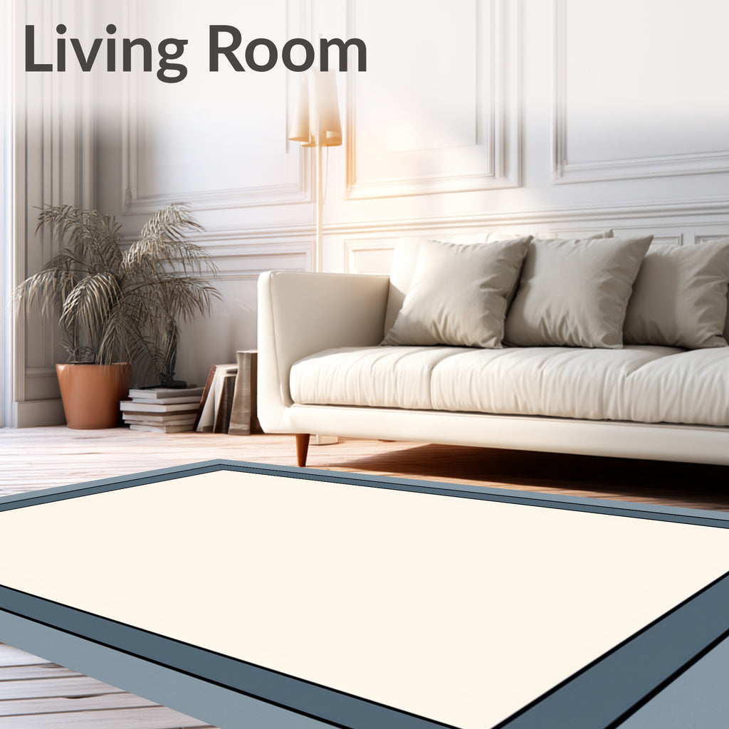 Simple Geometric Frame Ivory Blue Rug