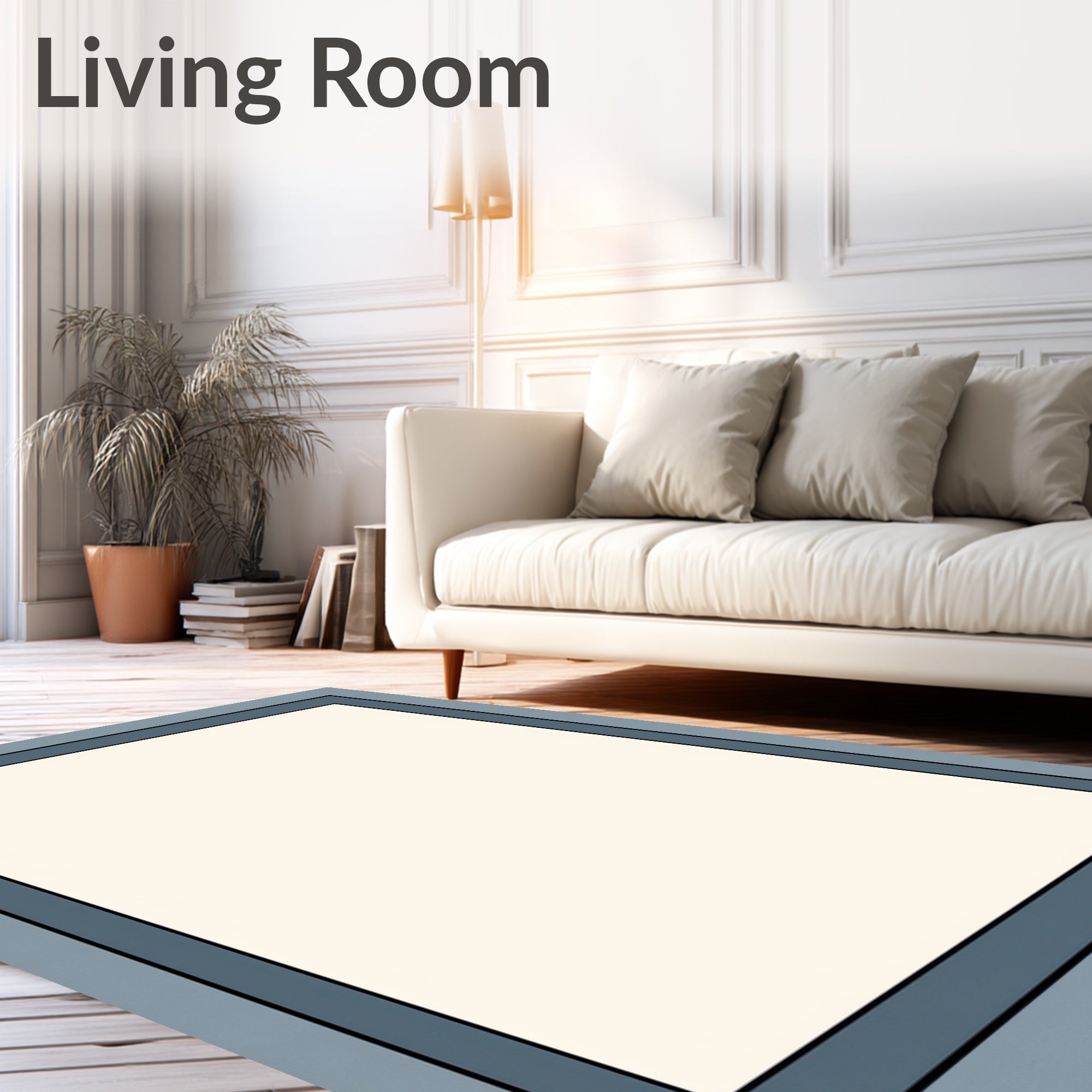 Simple Geometric Frame Ivory Blue Rug
