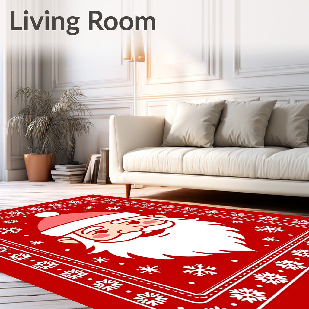 Jolly Santa Face Snowflake Border Rug