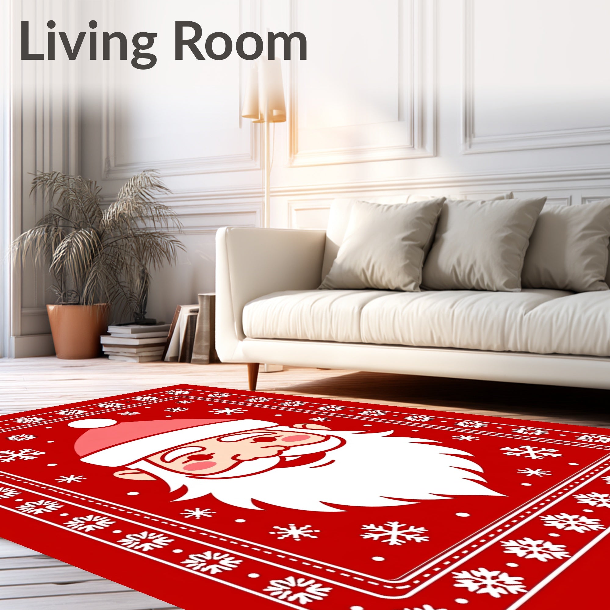 Jolly Santa Face Snowflake Border Rug