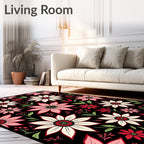 Bold Floral Botanical Red White Rug