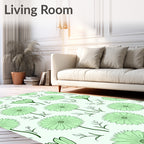 Pastel Green Botanical Flower Field Rug