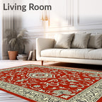 Crimson Ivory Floral Medallion Border Rug