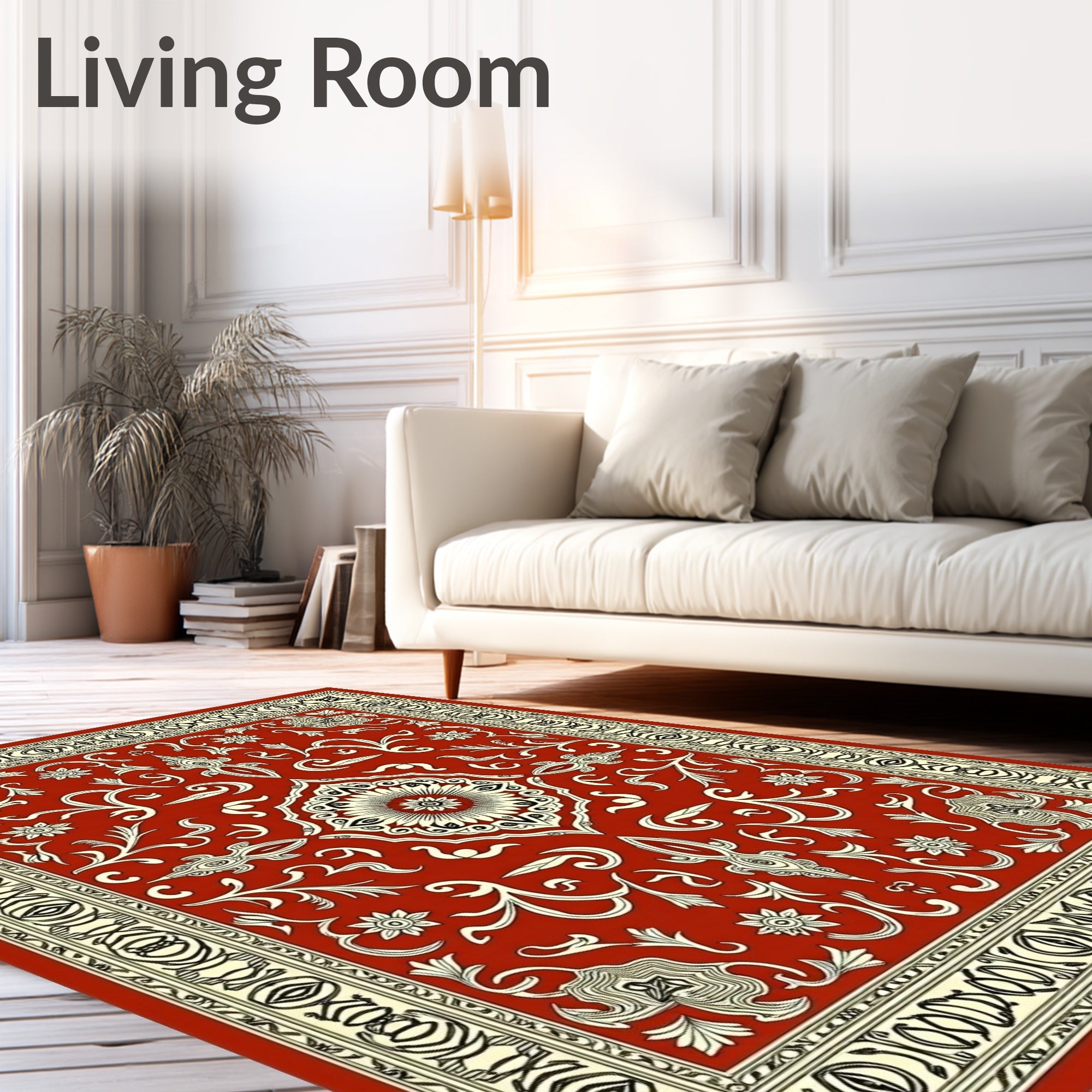 Crimson Ivory Floral Medallion Border Rug