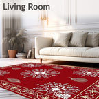 Crimson White Snowflakes Ornate Border Rug