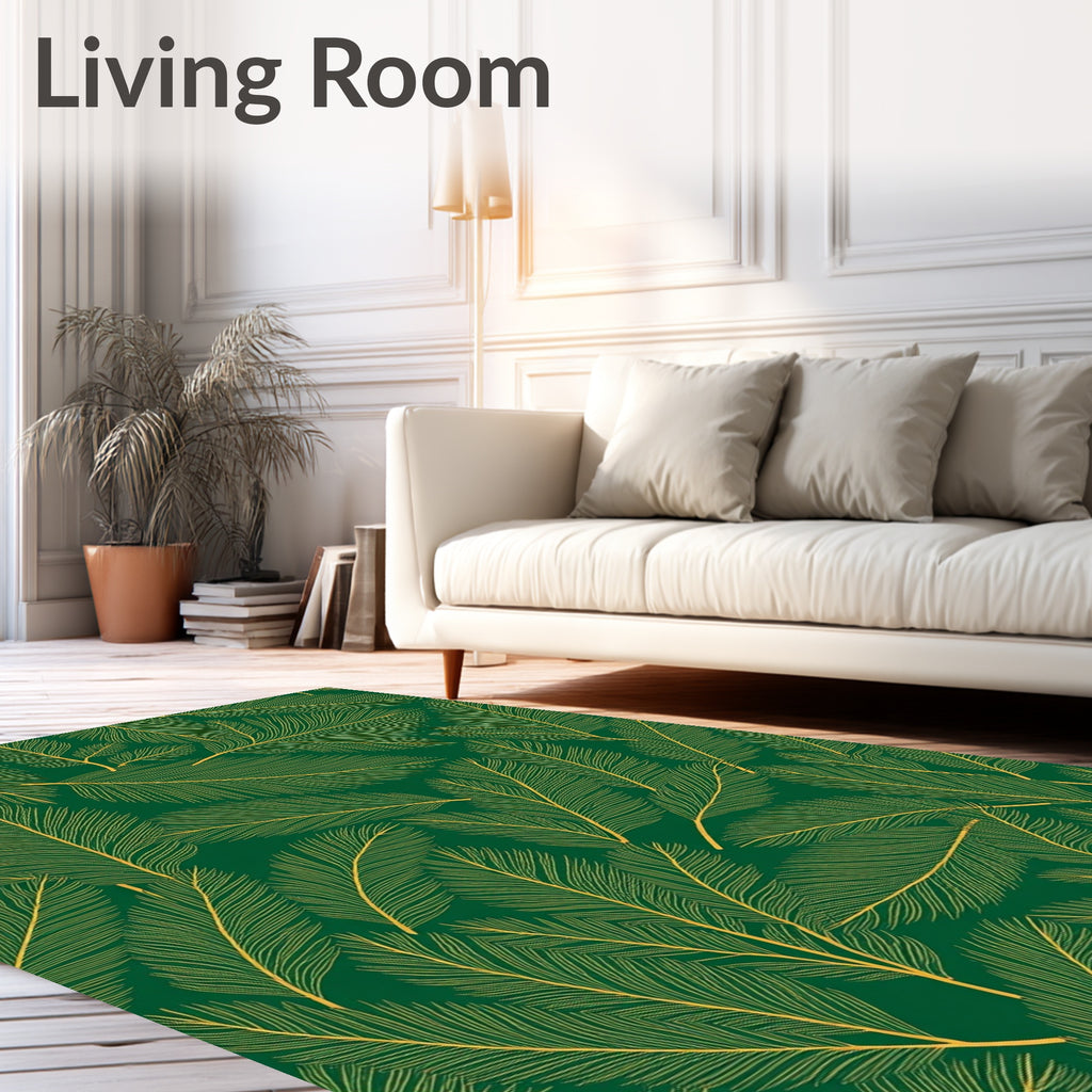 Emerald Green Golden Feather Arrangement Rug