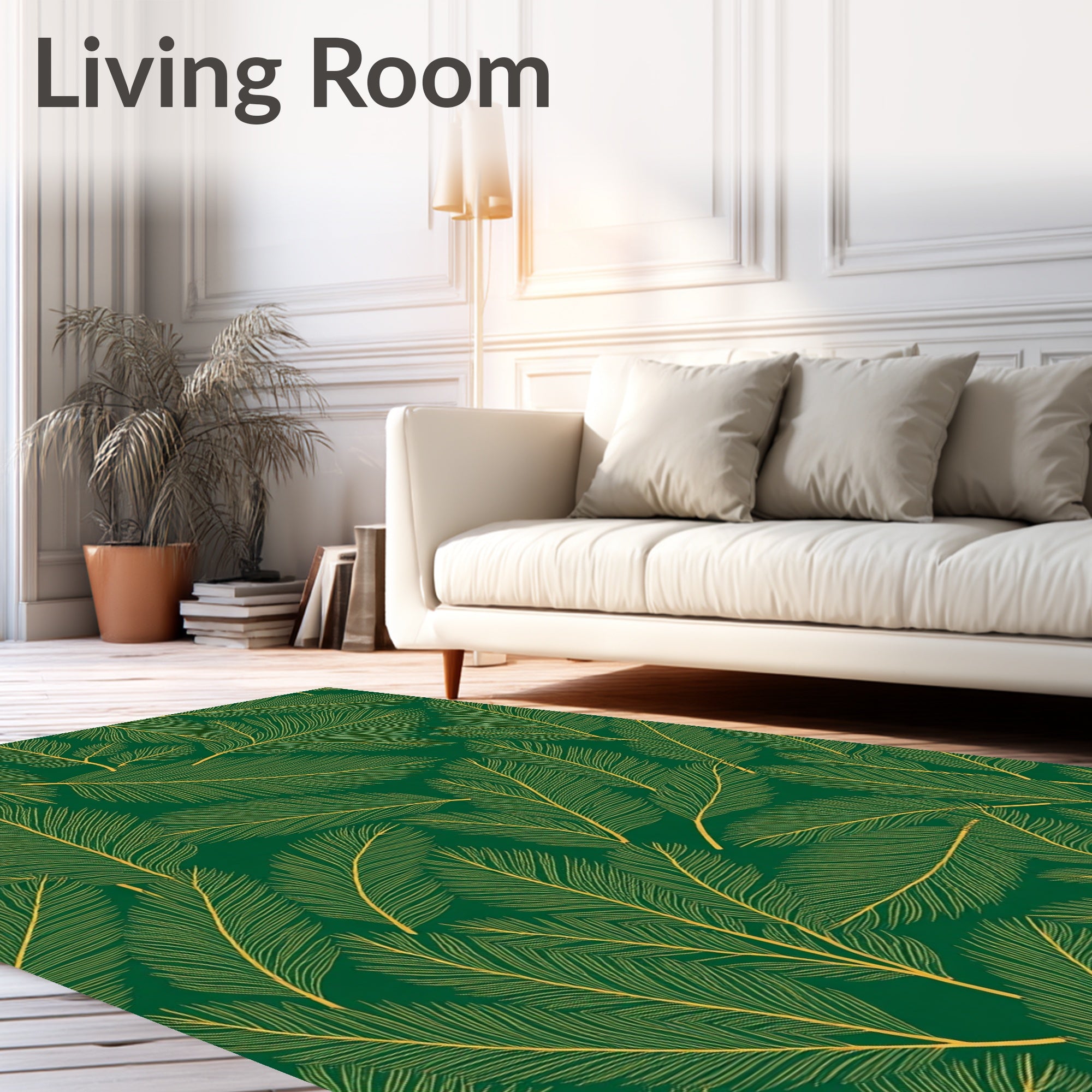 Emerald Green Golden Feather Arrangement Rug