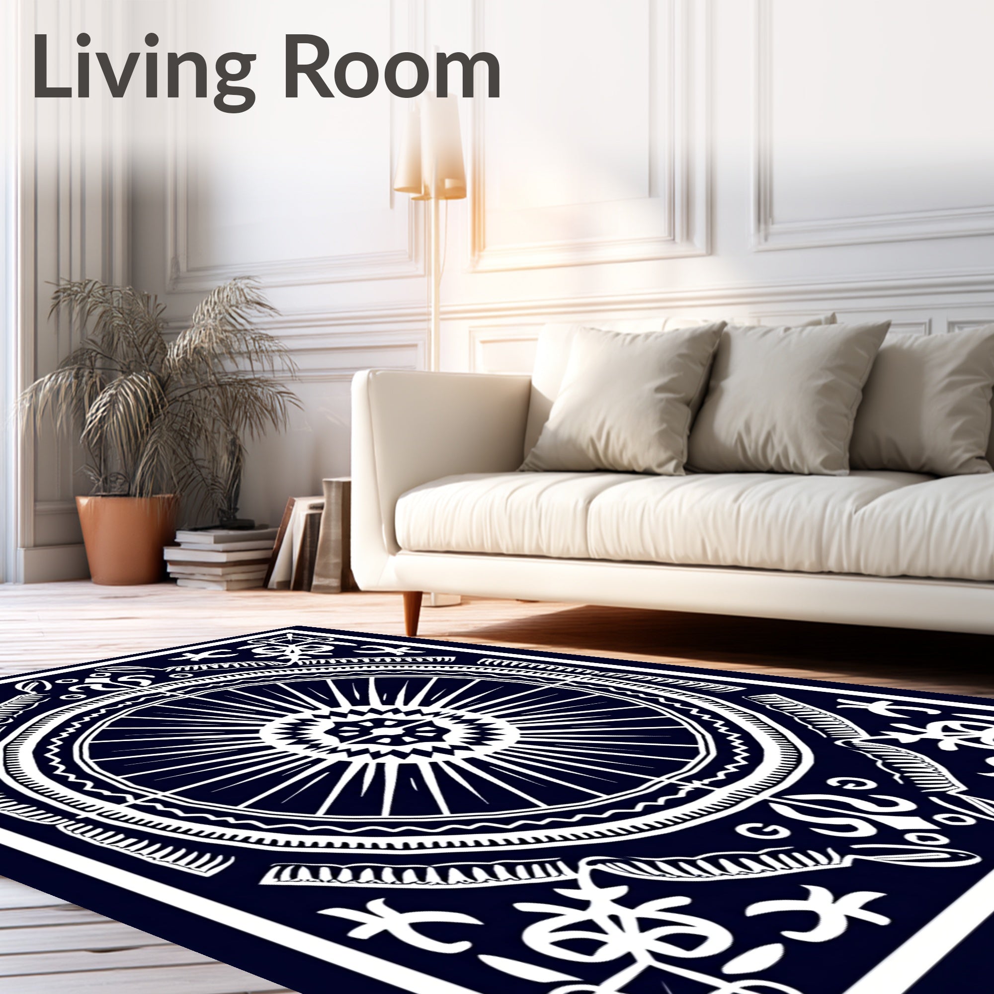 Deep Blue Sunburst Mandala Rug