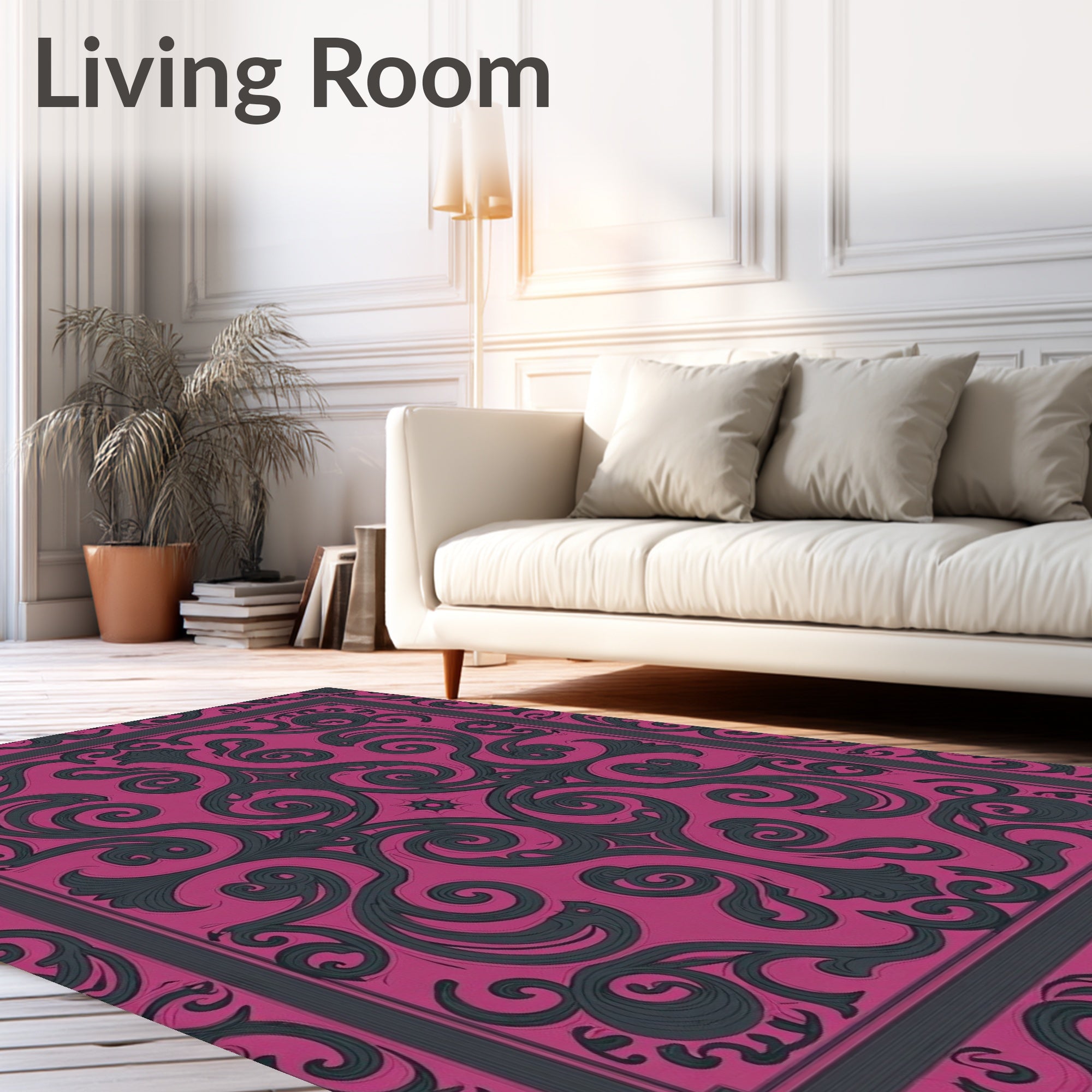 Ornate Magenta Swirl Scrollwork Rug