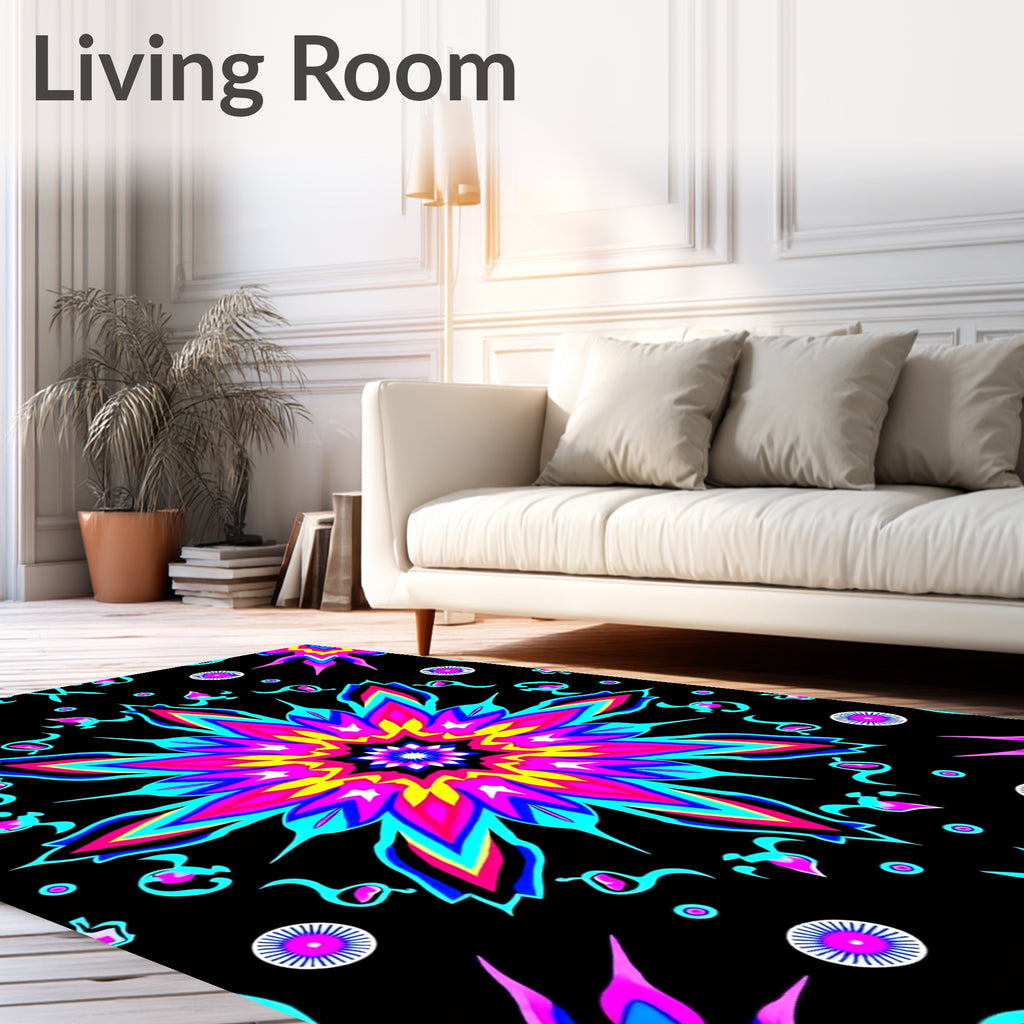 Vivid Neon Floral Starburst Medallion Rug