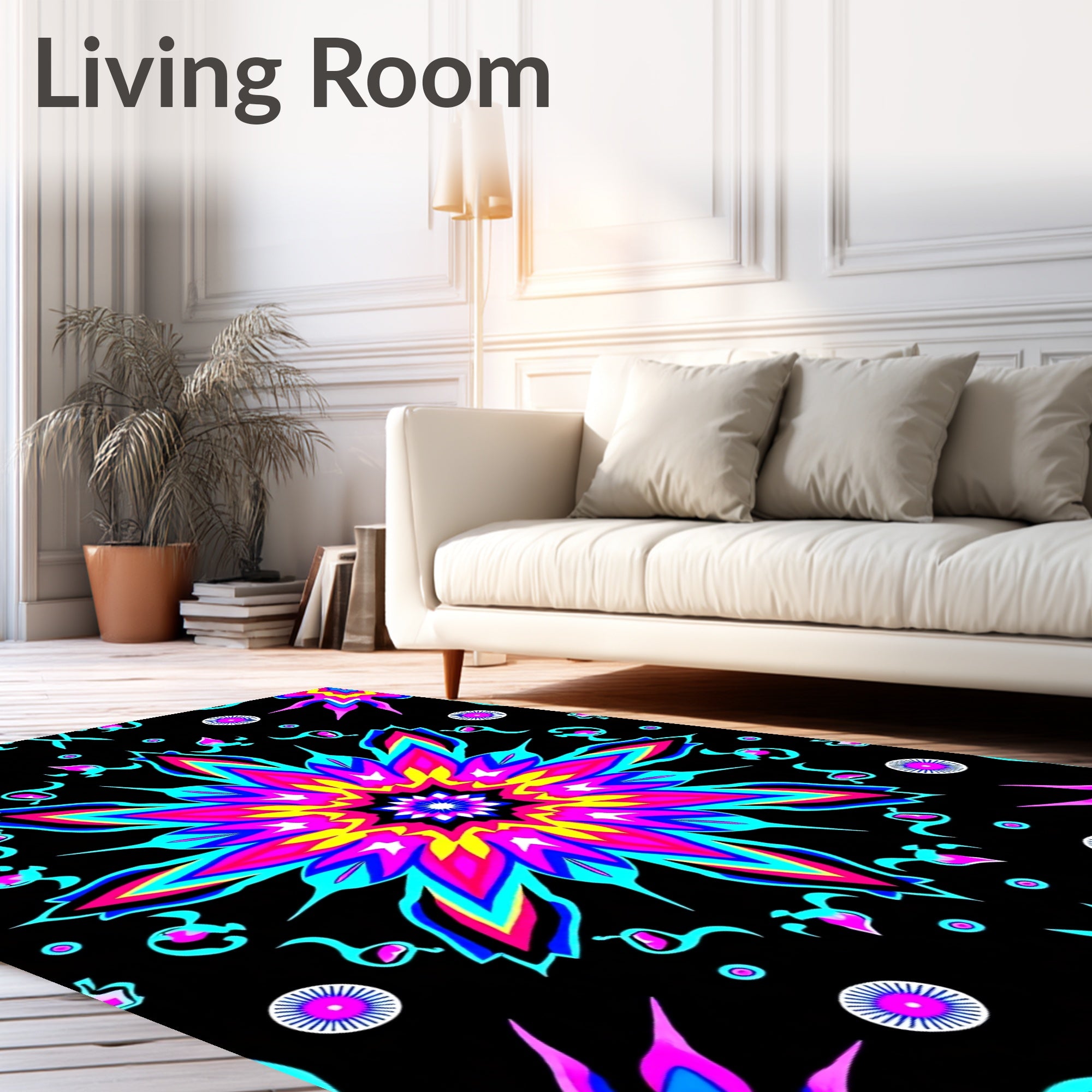 Vivid Neon Floral Starburst Medallion Rug