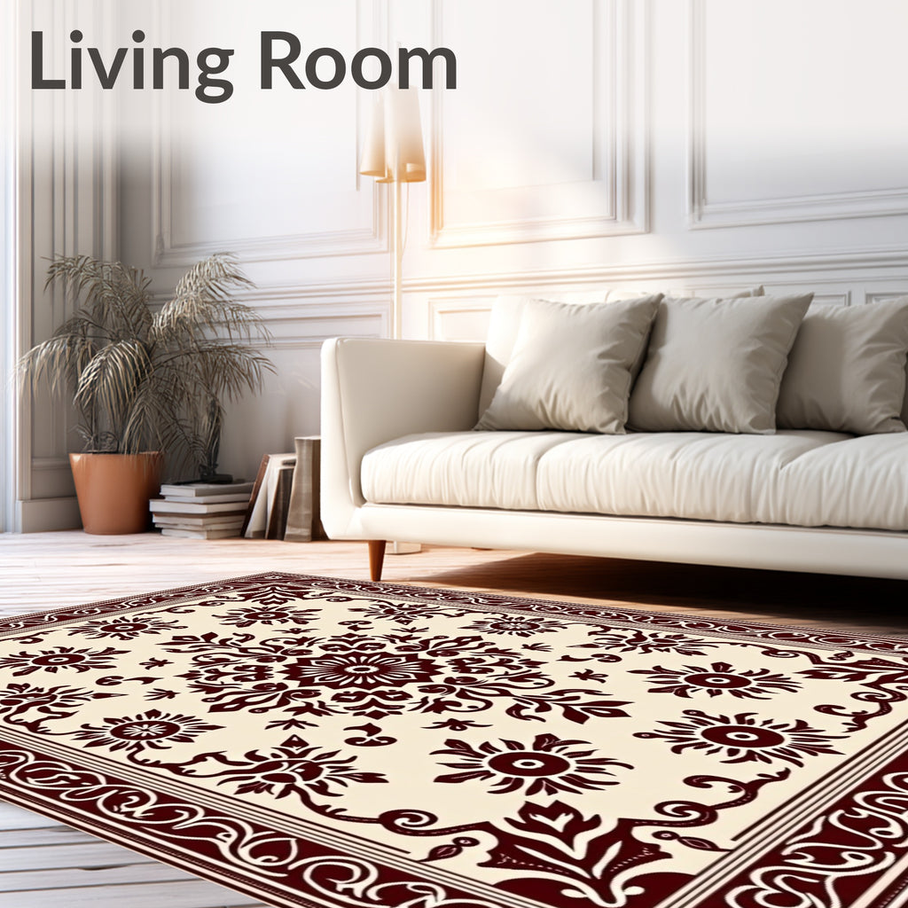 Rich Crimson Floral Sunburst Medallion Rug