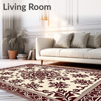 Rich Crimson Floral Sunburst Medallion Rug