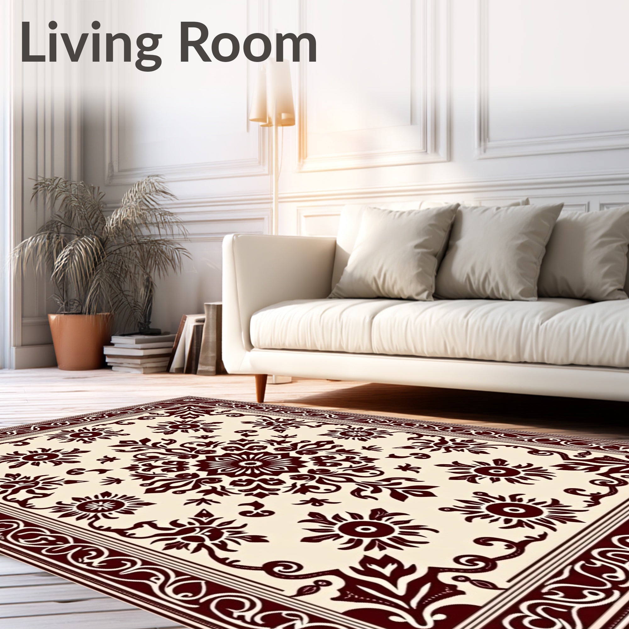 Rich Crimson Floral Sunburst Medallion Rug