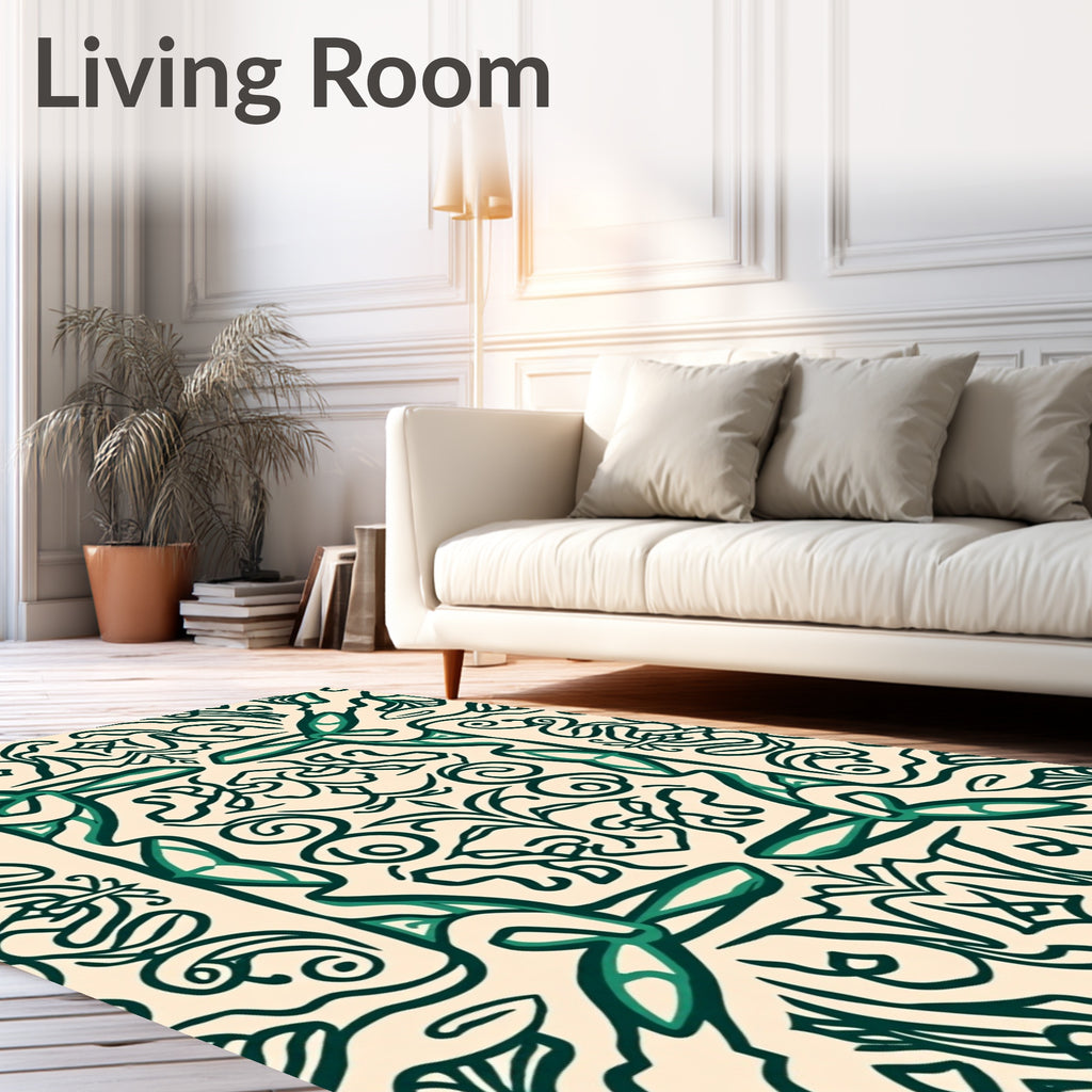 Emerald Green Scrollwork Medallion Ivory Rug