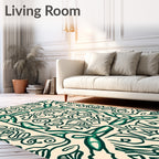 Emerald Green Scrollwork Medallion Ivory Rug