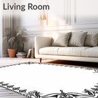 Elegant Black Ornate Floral Border Rug