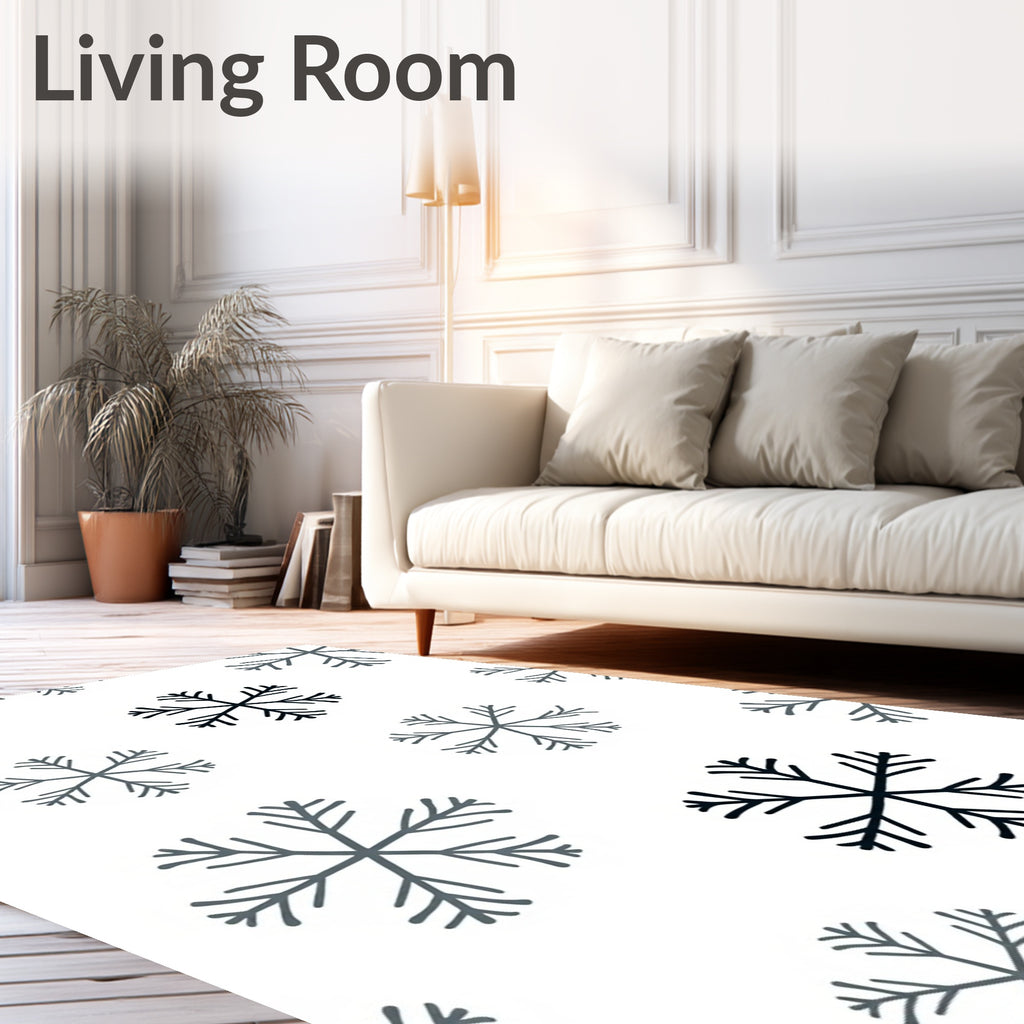 Dark Gray Snowflakes Scattered White Background Rug