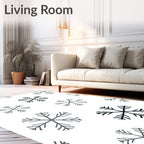 Dark Gray Snowflakes Scattered White Background Rug