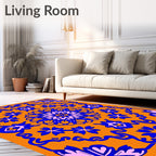 Vibrant Blue Orange Floral Medallion Rug