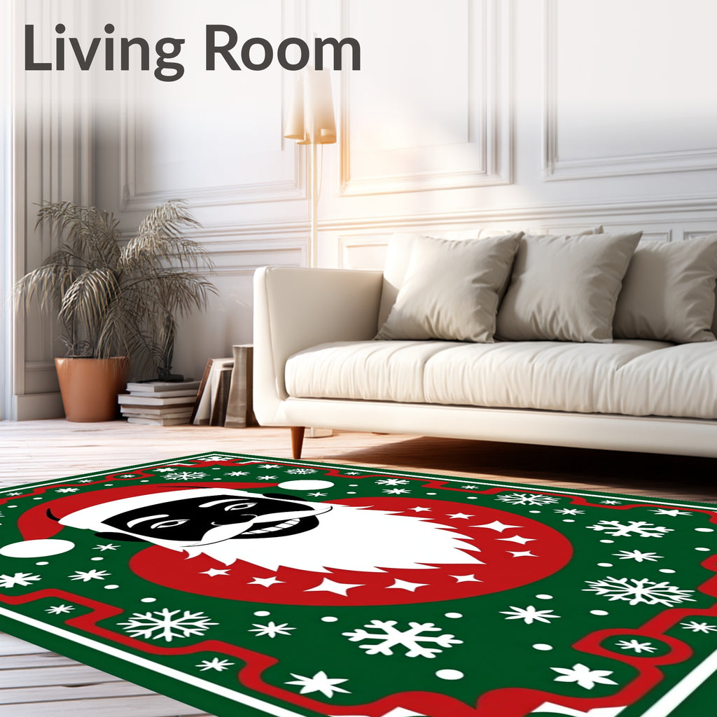 Festive Black Santa Snowflake Border Rug