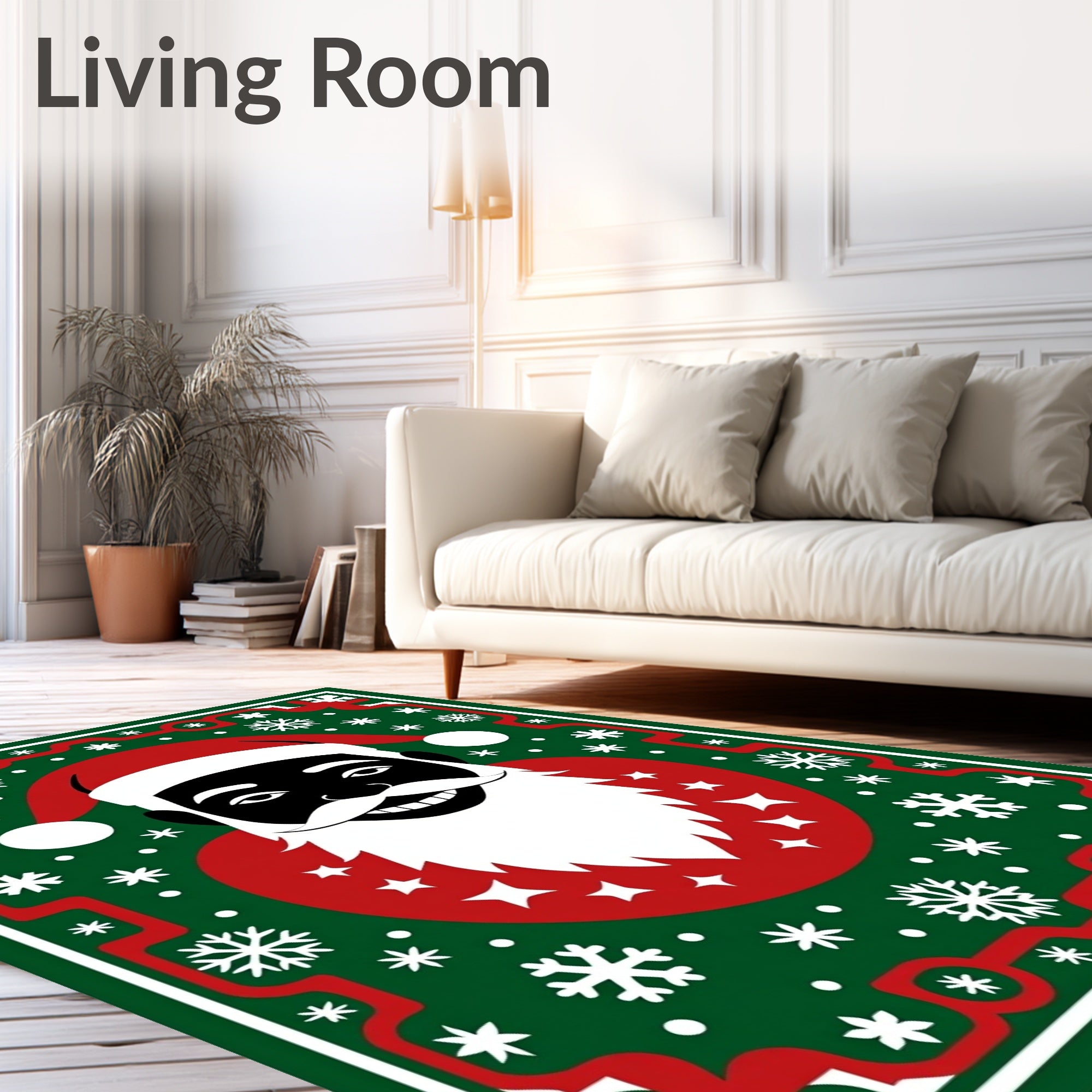 Festive Black Santa Snowflake Border Rug