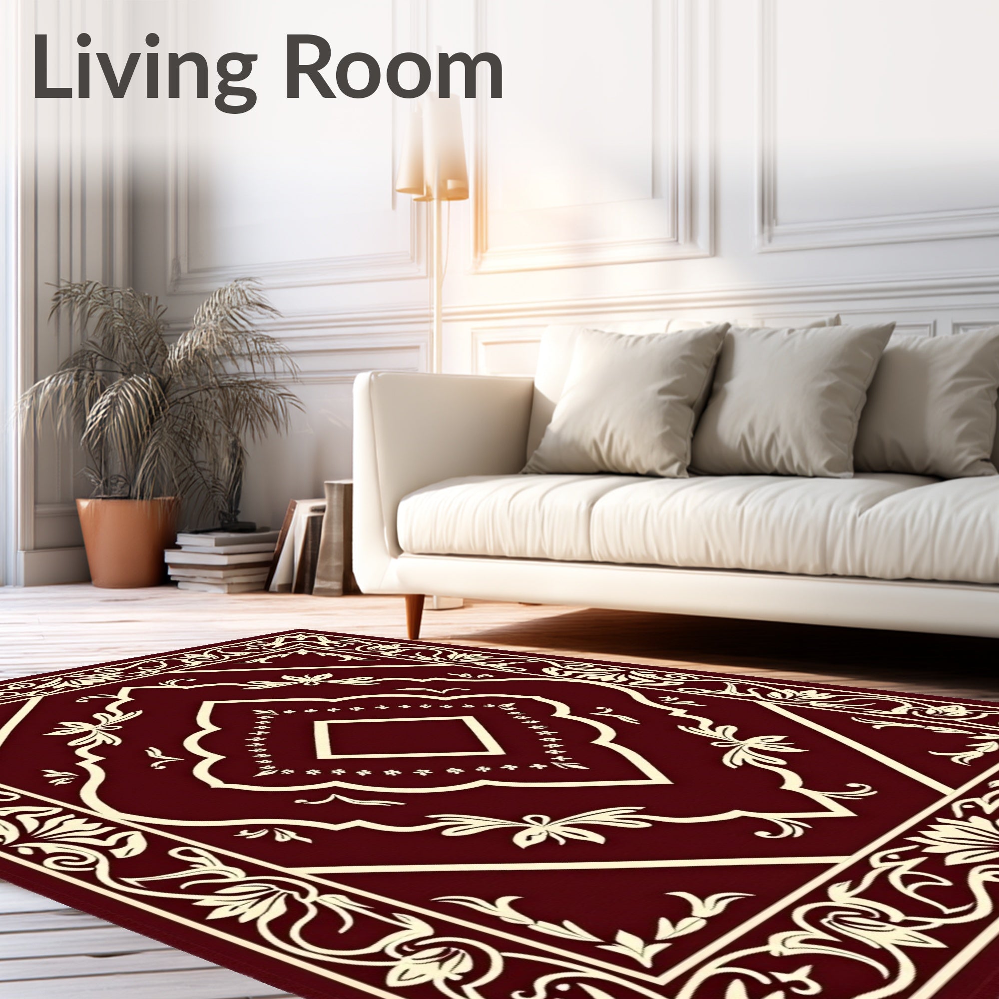 Burgundy Cream Floral Intricate Mandala Rug