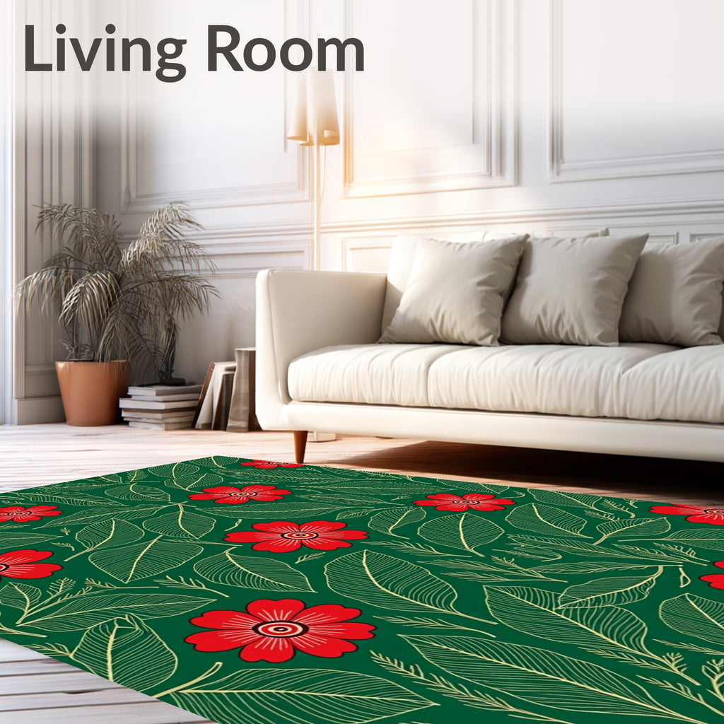 Crimson Floral Leafy Garland Rug