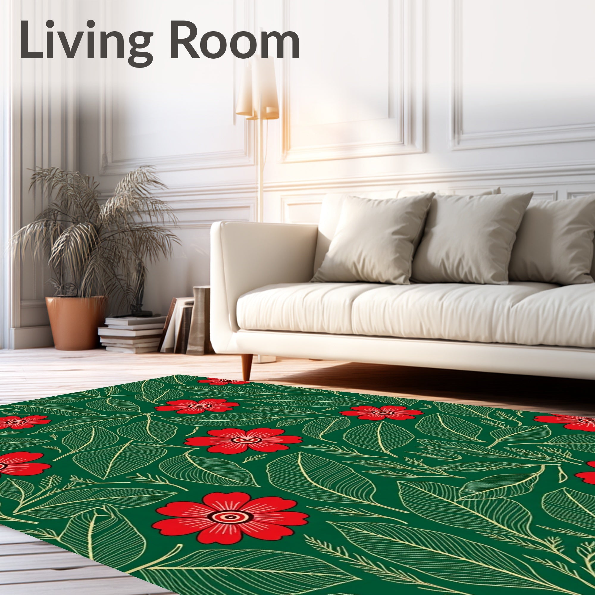 Crimson Floral Leafy Garland Rug