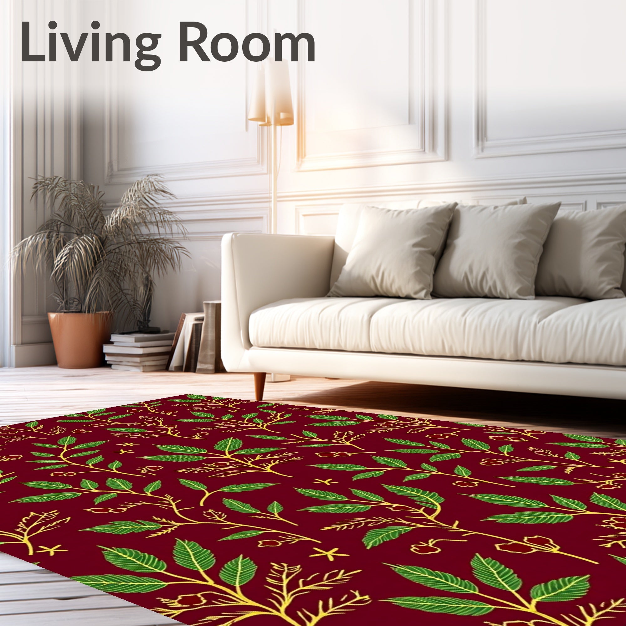 Crimson Leafy Branch Garden Rug