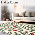 Crimson Floral Fern Branch Rug
