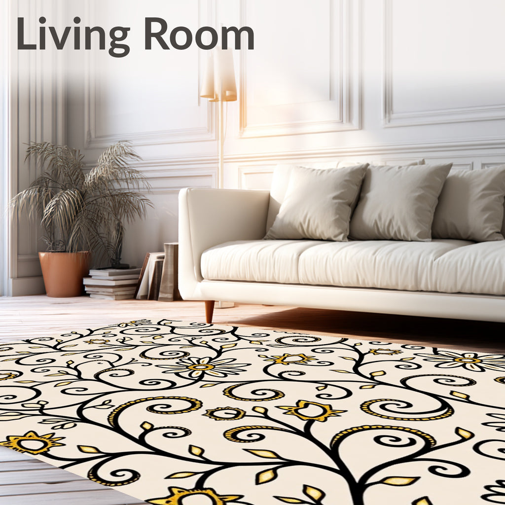 Cream and Gold Floral Vines Rug