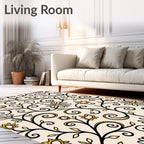Cream and Gold Floral Vines Rug