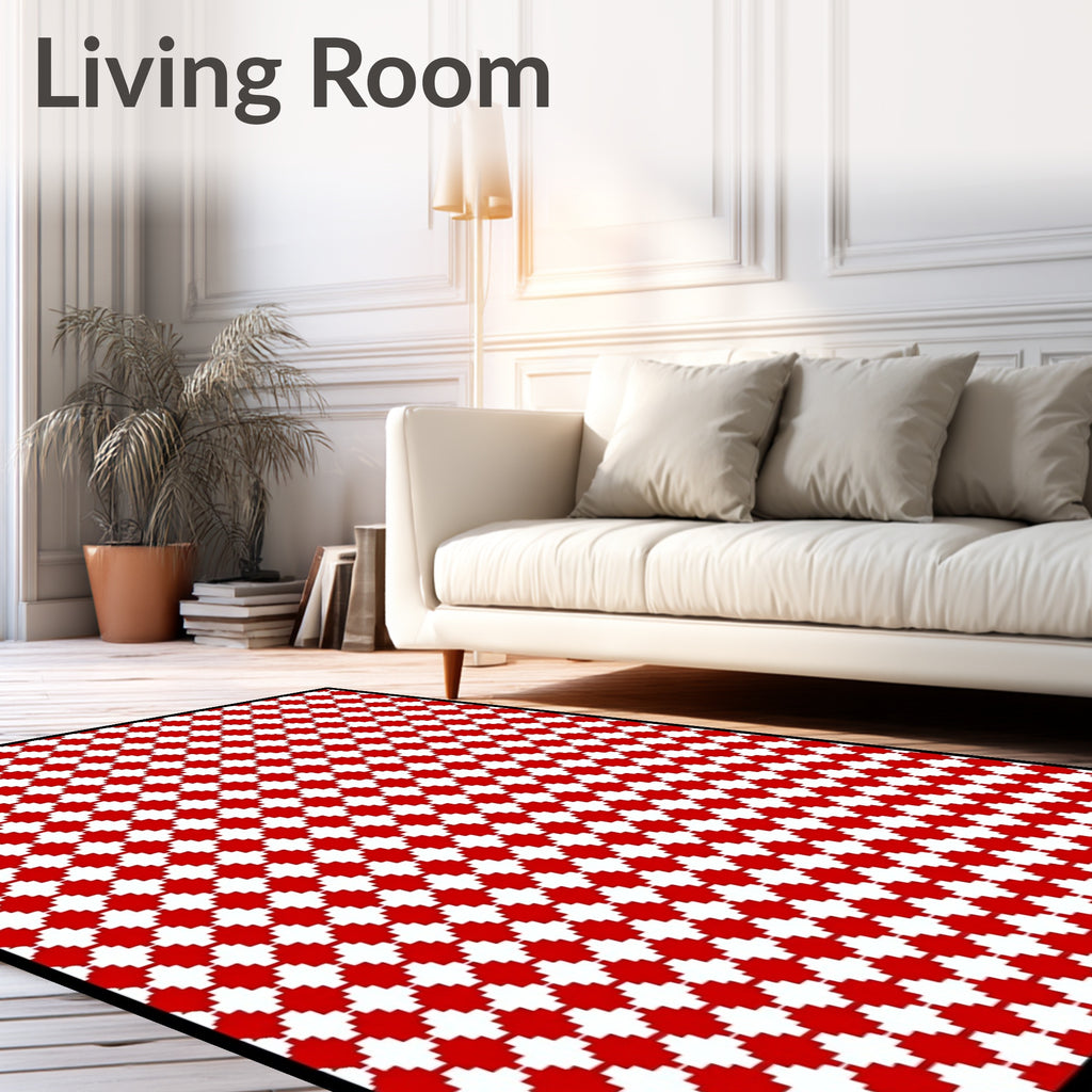 Crimson White Geometric Diamond Arrangement Rug