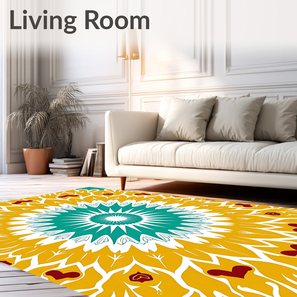 Teal Gold Red Floral Sunburst Rug