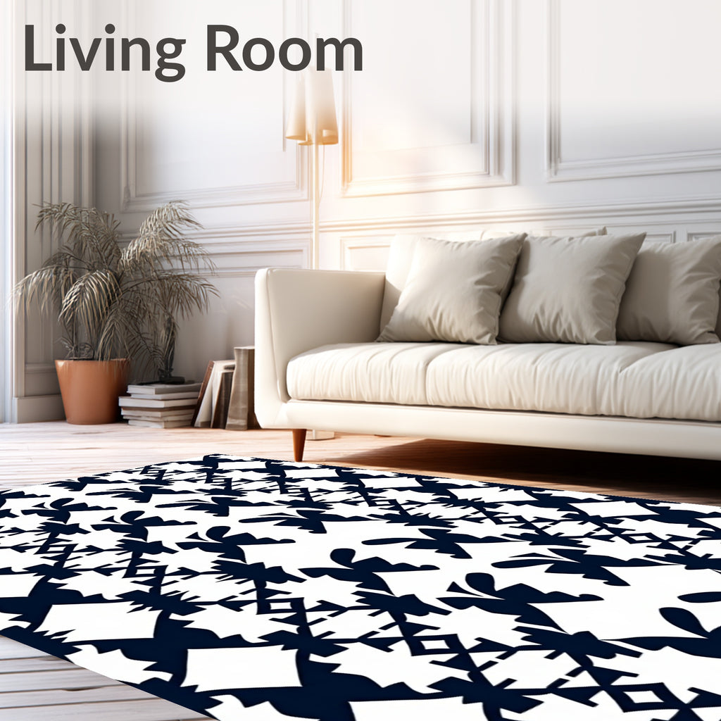 Alternating Navy Butterfly Geometric Band Rug