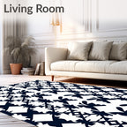 Alternating Navy Butterfly Geometric Band Rug