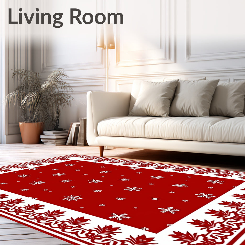 Festive Red Snowflake Border Rug