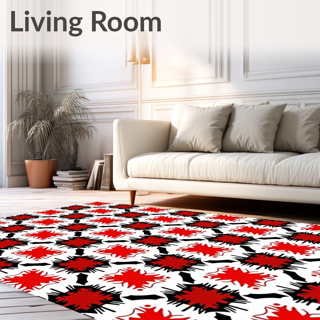 Bold Red Jagged Square Arrangement Rug