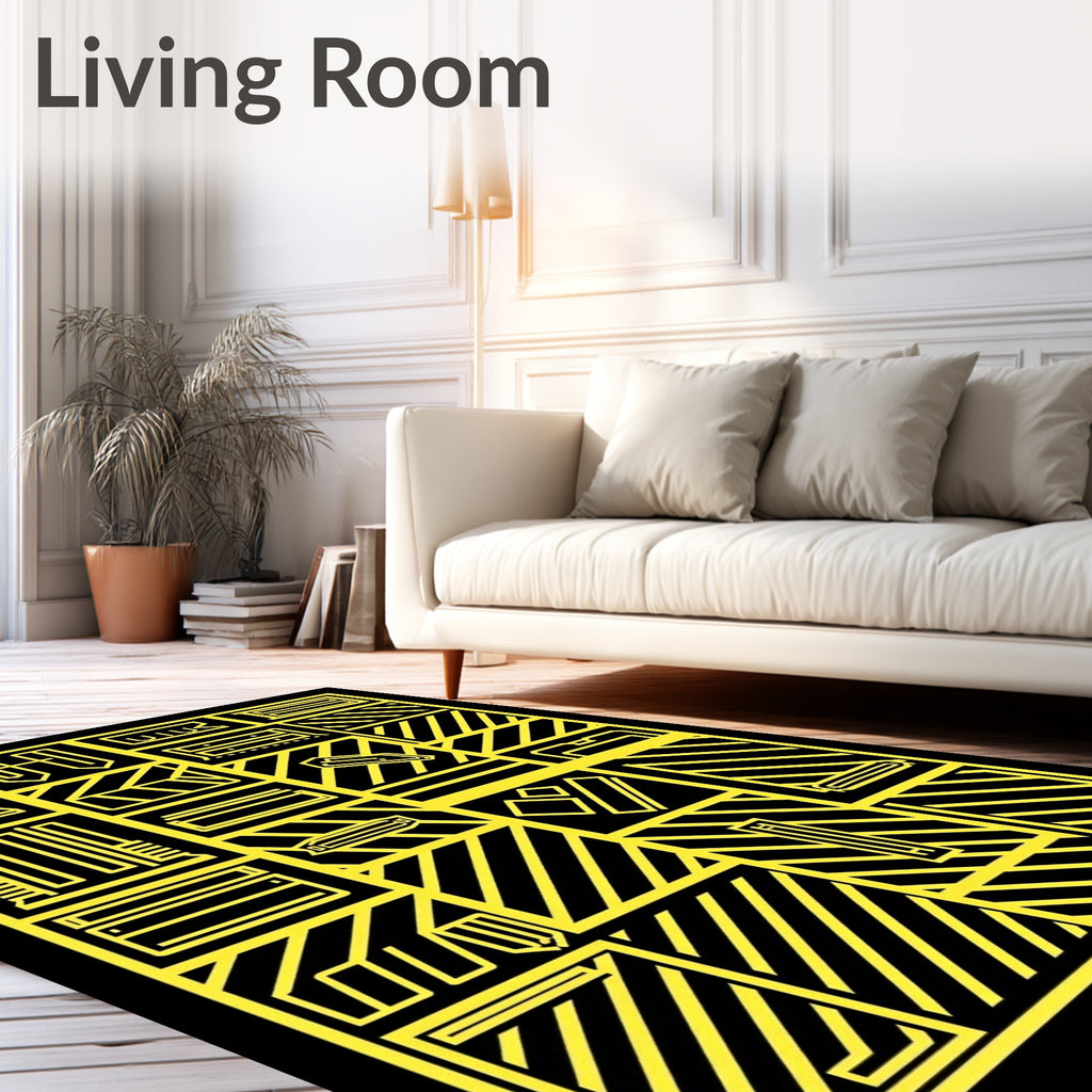 Bold Yellow Geometric Construction Icons Rug