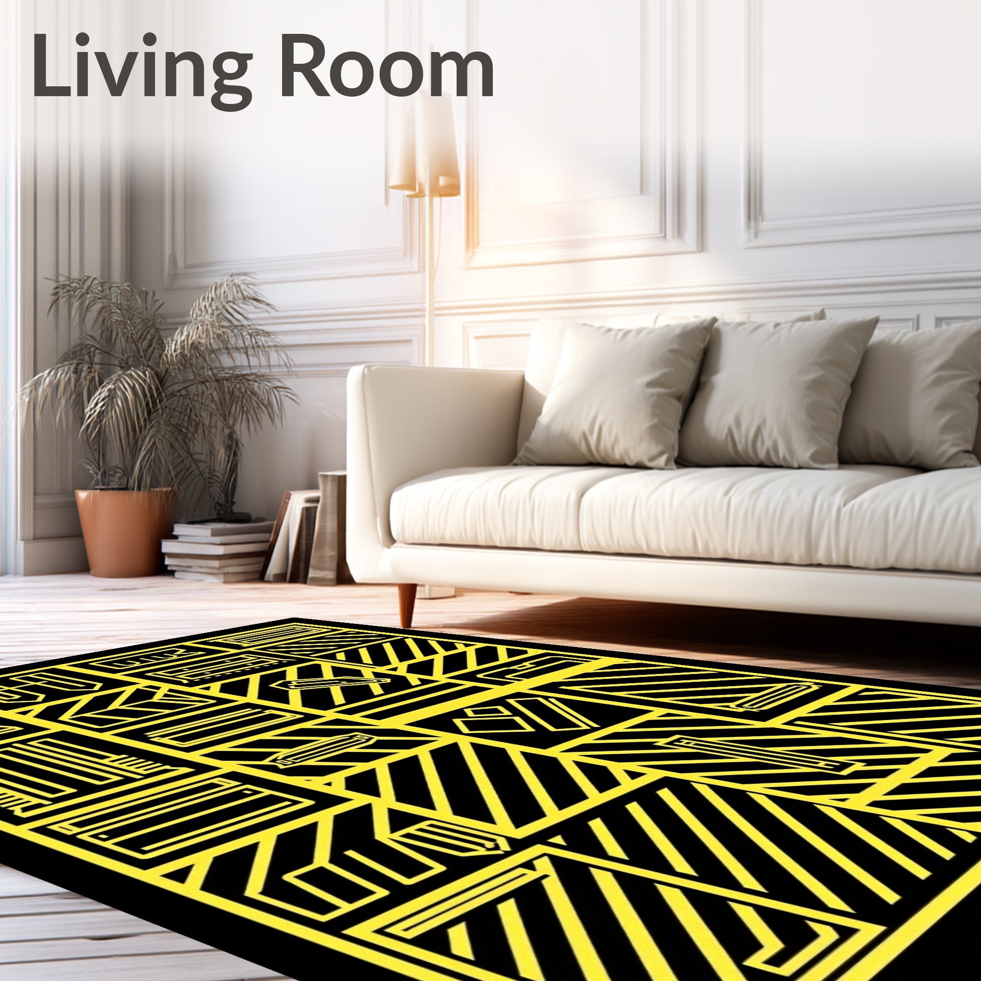 Bold Yellow Geometric Construction Icons Rug