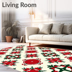 Crimson Green Floral Medallion Revival Rug