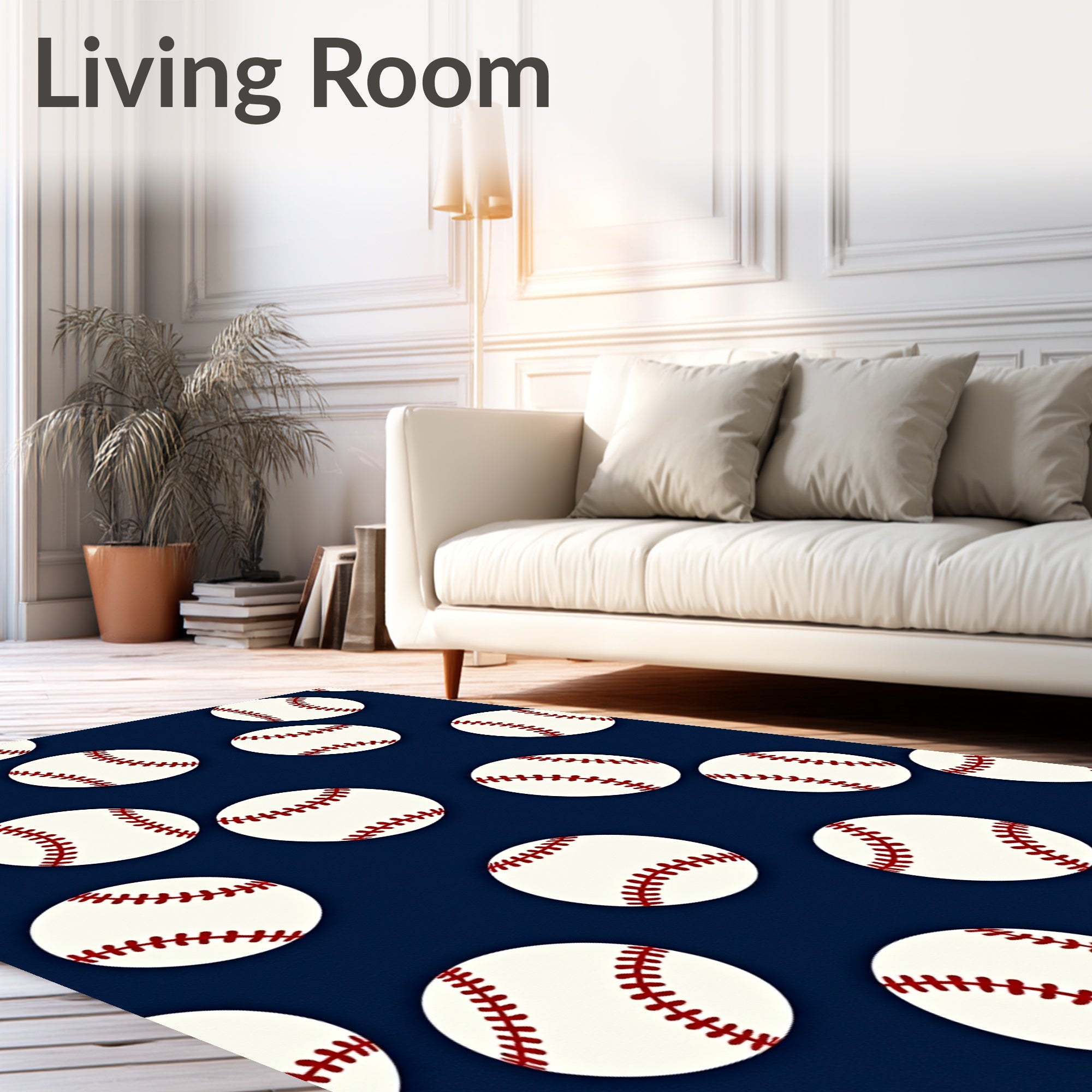 White Baseballs Red Stitching Scatter Rug