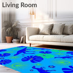 Blue Green Dinosaur Tropical Foliage Rug