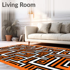 Orange White Black Maze Lines Rug